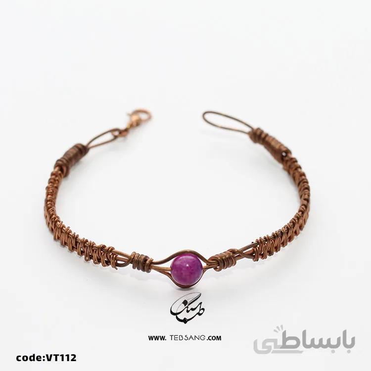 دستبند زنانه مس بافت سنگ آمیتیست کد VT-112