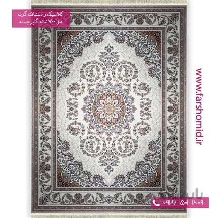 فرش ماشینی 700 شانه گلبرجسته ایوان گل کرم فرش ملل