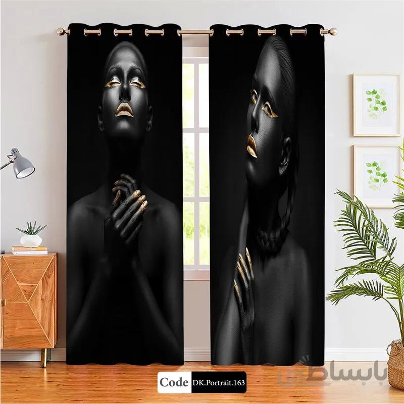پرده پانچی (هازان و مخمل) کد DK.Portrait.163 طرح چهره زن سیاه پوست