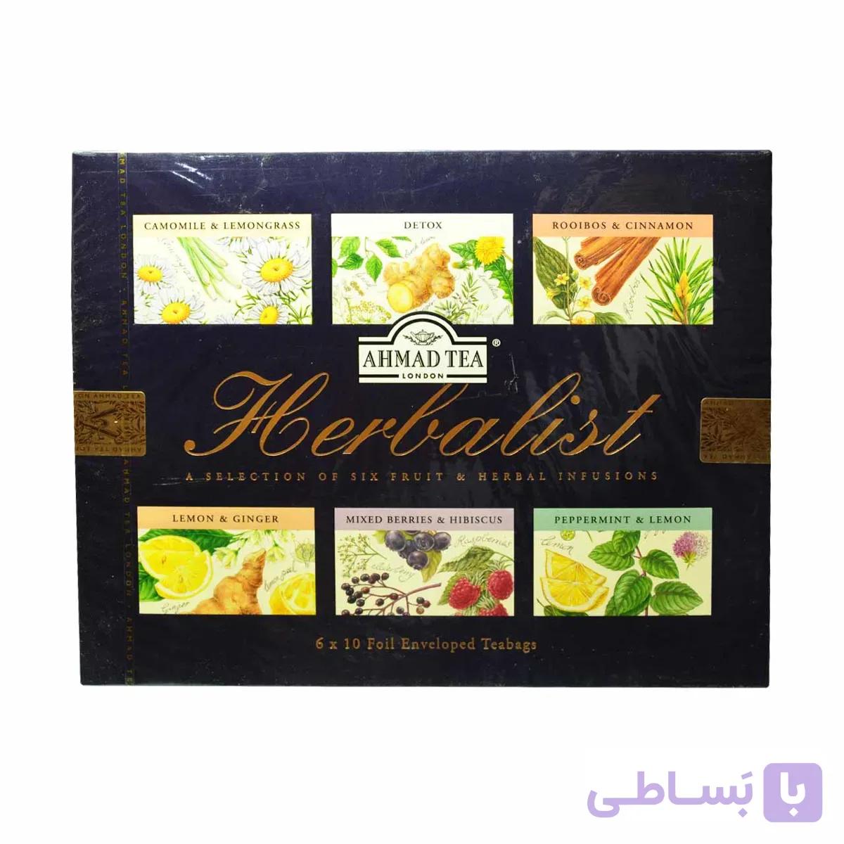 دمنوش تی بگ گیاهی ۶ طعم ۶۰ عدد هربالیست احمد – ahmad tea