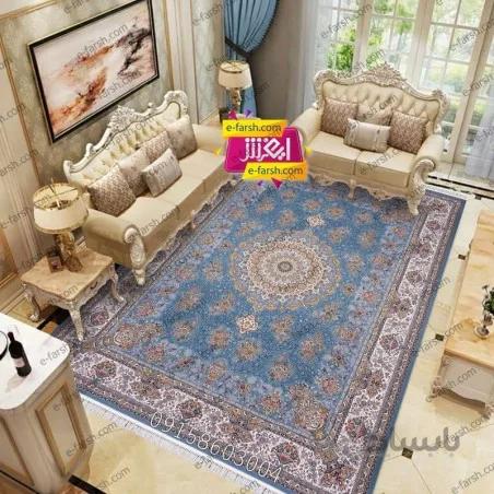 فرش ماشینی زمرد مشهد طرح 45002 آبی
