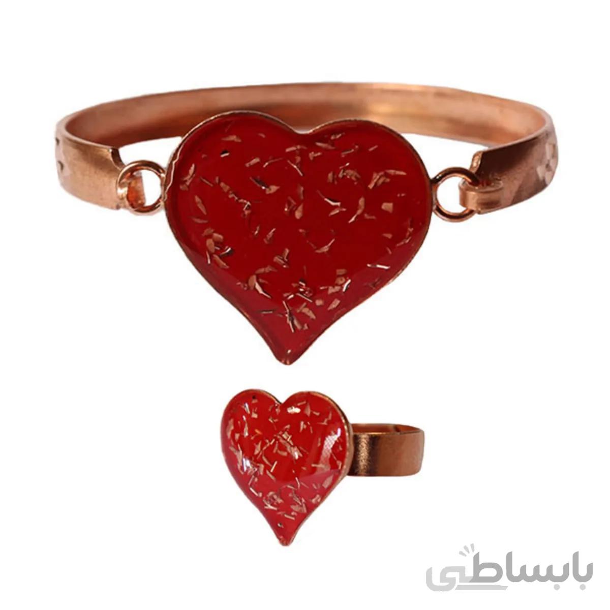 نیم ست دستبند و انگشتر خرده مس قلب قرمز کد JW250