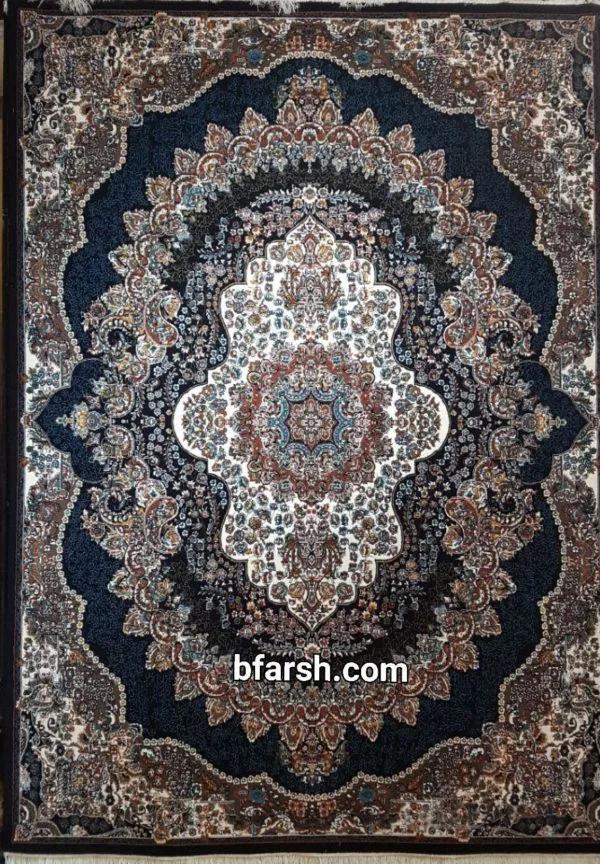 فرش کاشان 500 شانه طرح ارکیده سرمه ای