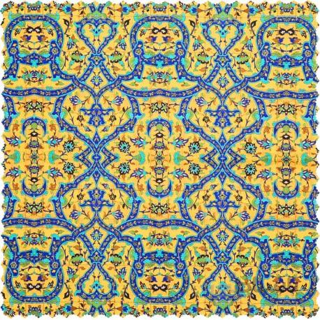 رومیزی مخمل مربع فرش کاشی زرد