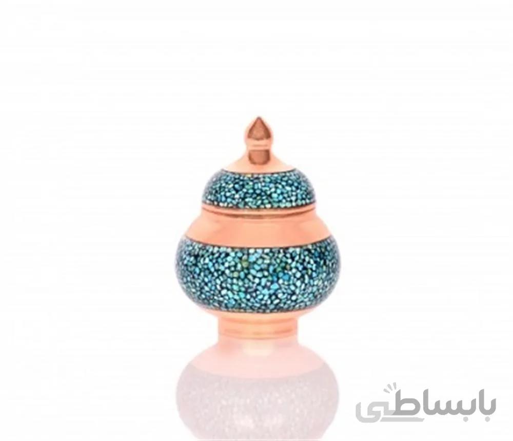 قندان نقلی فیروزه کوب امضا دار-اثر استاد آقاجانی ا Sugar Bowl tinny, turquoise