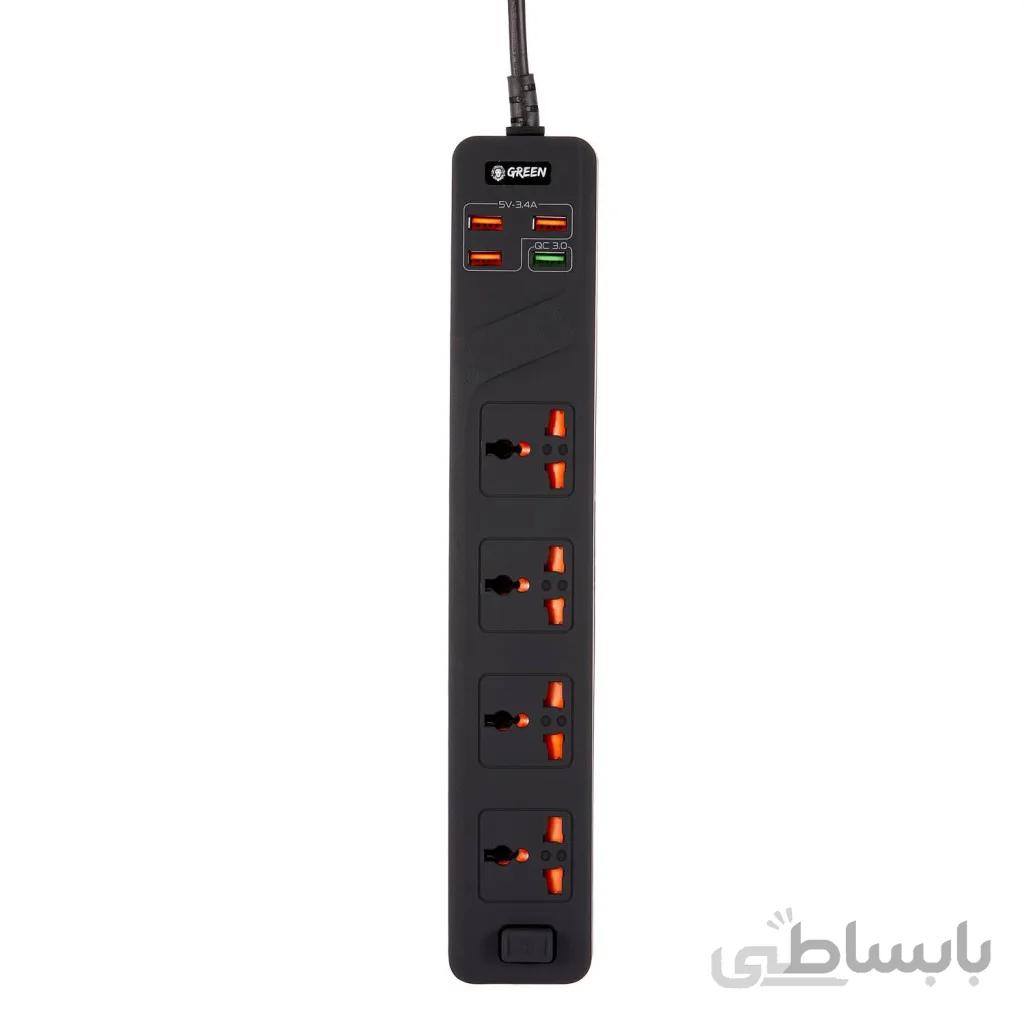 چند راهی و محافظ برق ضد احتراق گرین لاین مدل GNPS3MQCWH به همراه درگاه شارژ USB 3.0
