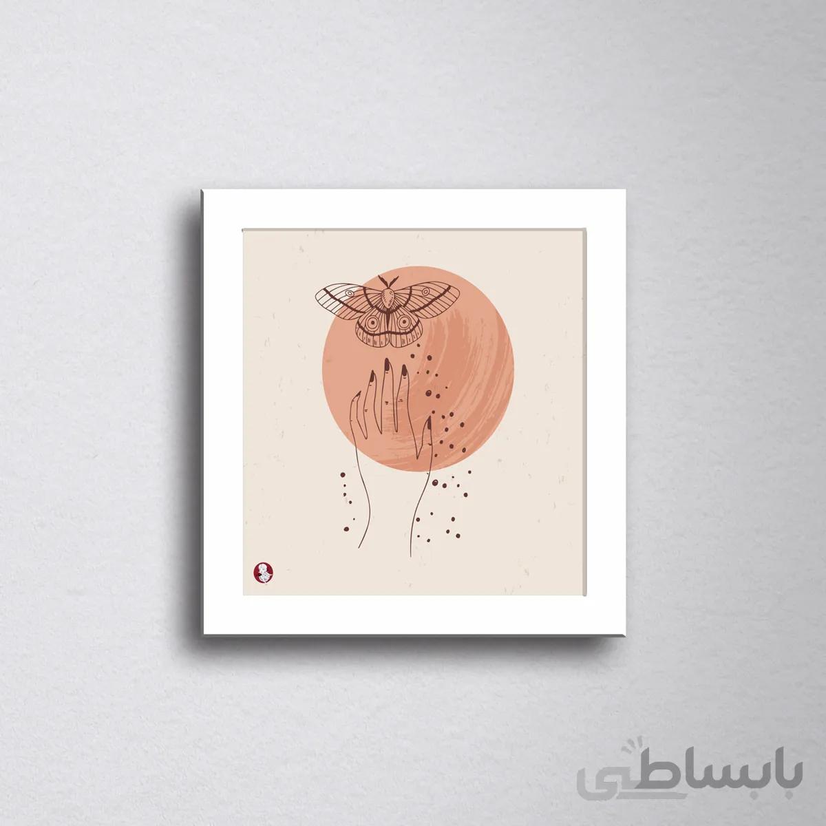 تابلو دیواری مینیمال طرح دست و پروانه