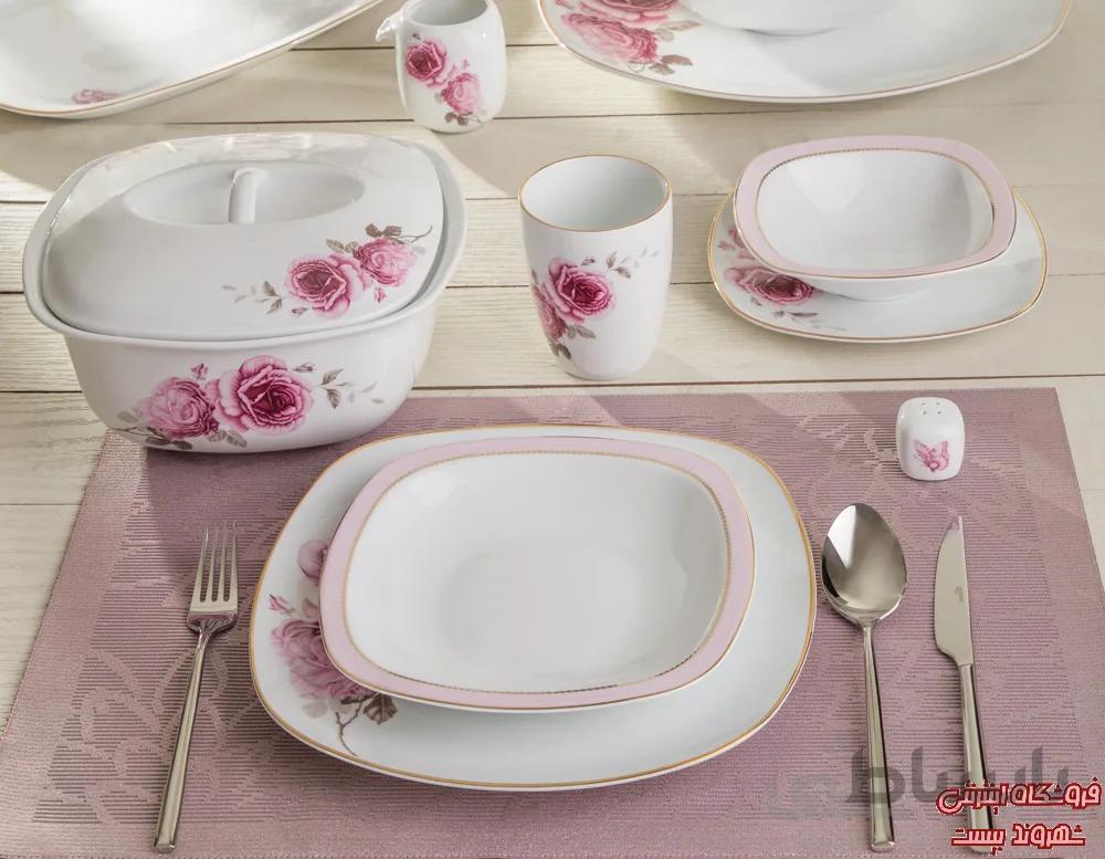 سرویس غذاخوری 98 پارچه چینی زرین ایران سری کواترو مدل Rose Flower درجه یک ا Zarin Iran Quatro Rose Flower Dinnerware Set 98 Pcs High Grade