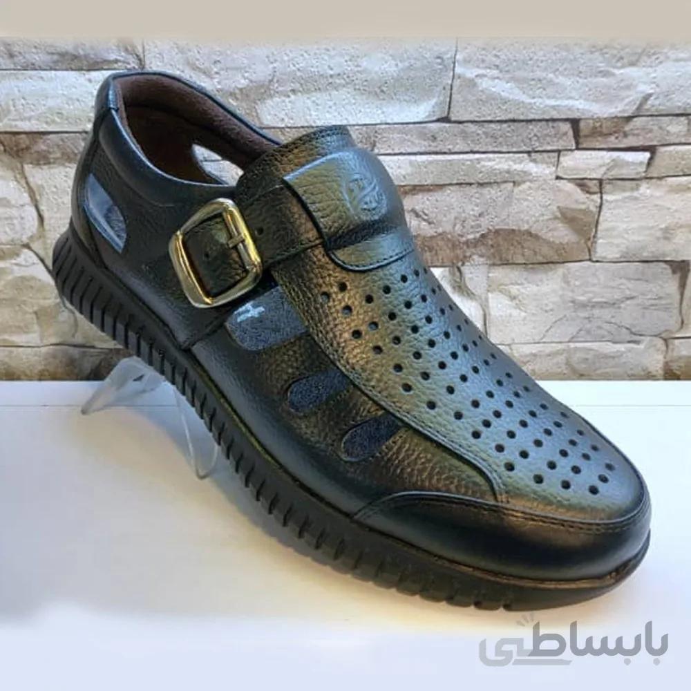 کفش مردانه تابستانی چرم طبیعی مدل میثم مشکی
