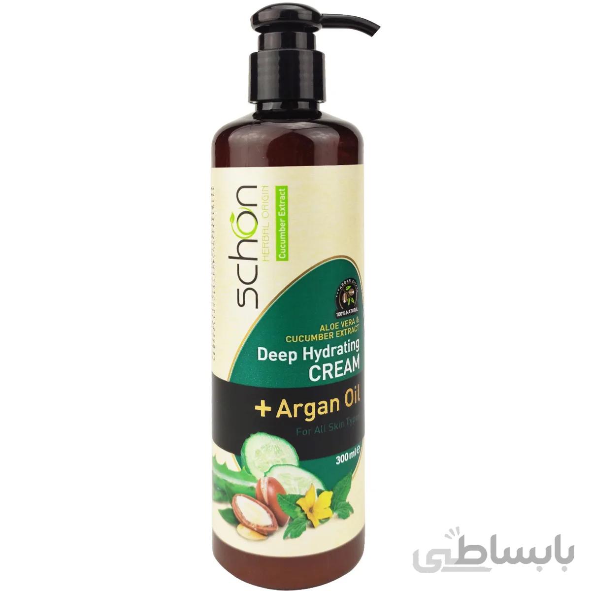 کرم پمپی نرم و مرطوب کننده شون حاوی خیار و آرگان 300 میل ا Schon Cream Soft Moisturizing Cucumber And Argan 300ml کد 388482