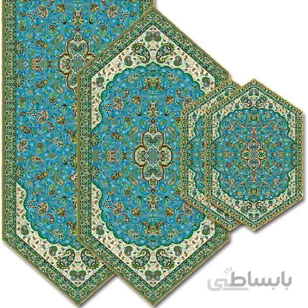 رومیزی مربع ترمه طرح سالار مشکی ابریشم کد 710 کد 410598