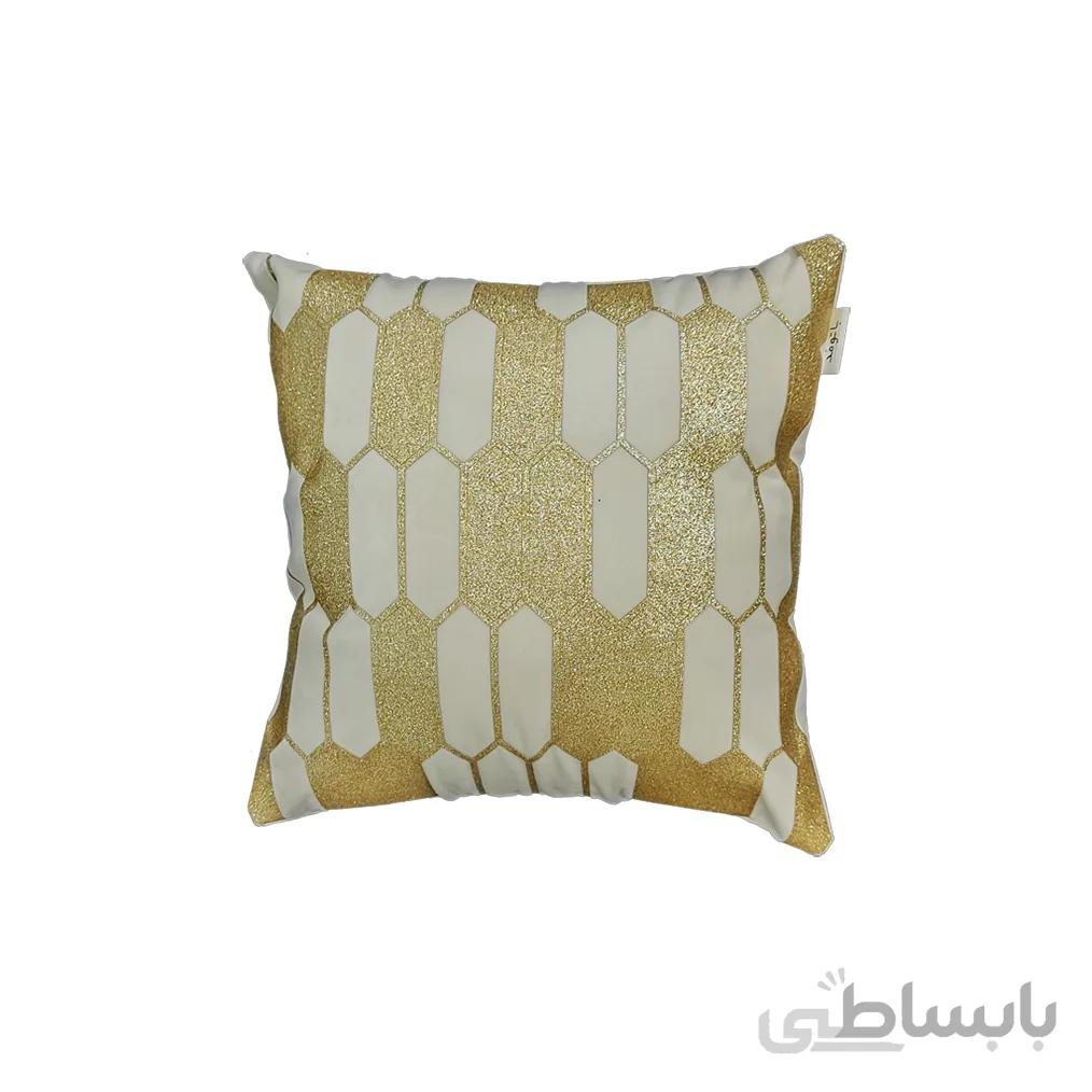 کوسن ترکیبی چرم و مخمل مدل کندو رنگ استخوانی
