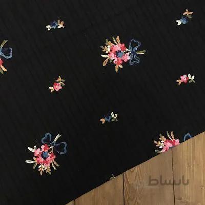 پارچه لنین ژاکارد خامه دوزی مشکی کد 2802