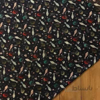 پارچه حریر ژورژت طرح خرگوشی رنگ سرمه ای کد 105