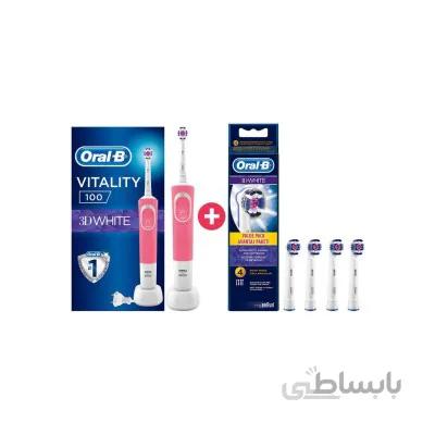 مسواک برقی اورال بی Vitality 100 3D White همراه با مجموعه 4عددی سری یدک