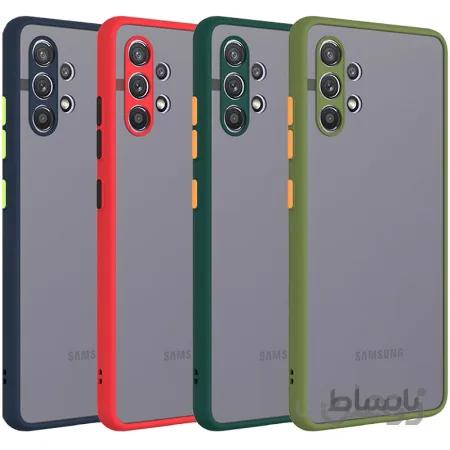 کاور و قاب گوشی مناسب برای Samsung Galaxy A32 4G هیبریدی دکمه رنگی مدل پشت مات محافظ لنزدار
