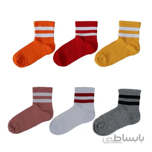 پک 6 جفتی جوراب رنگی ساده اسپرت جدید دو خط کد PH487.5
