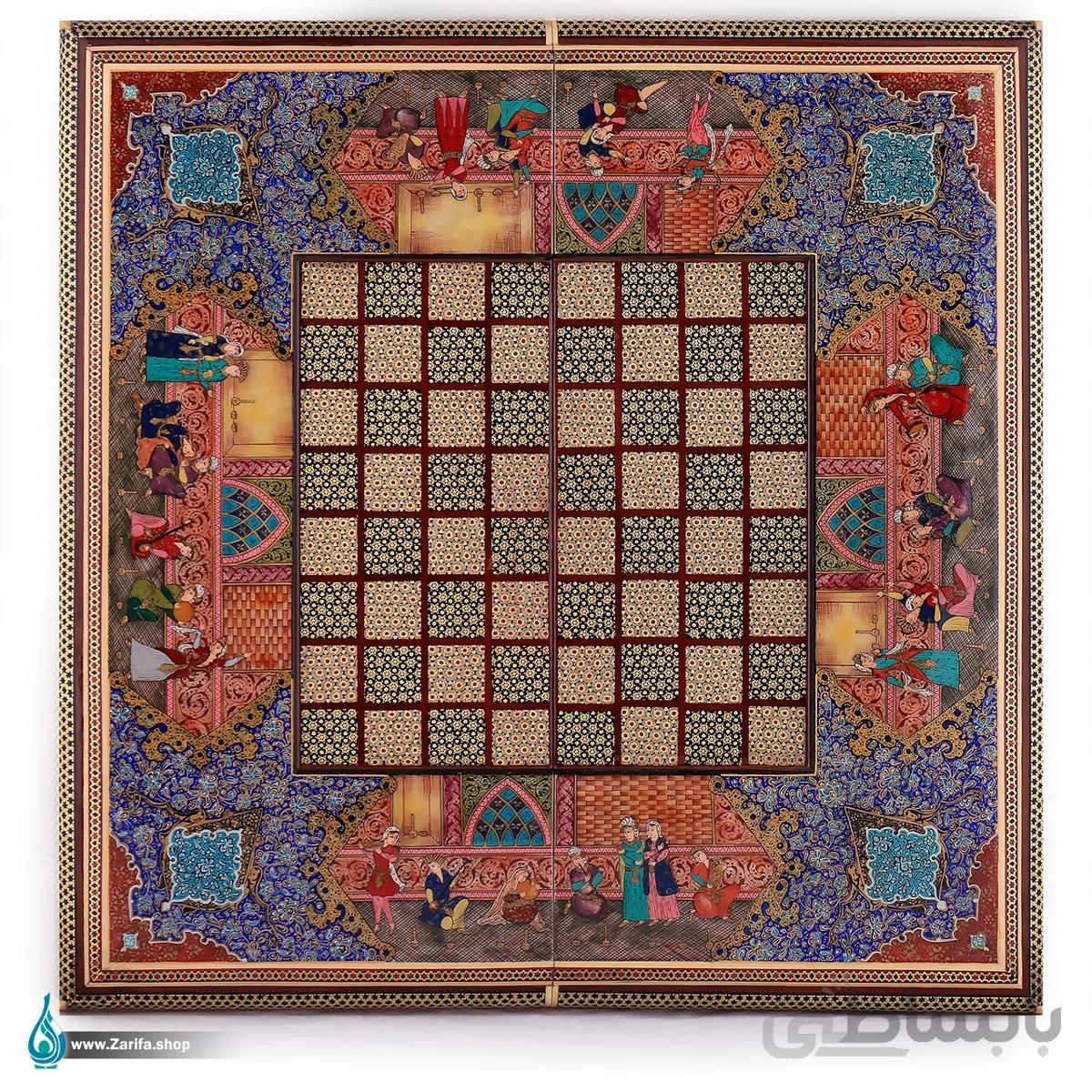 تخته نرد خاتم اعلا مجلس بزم قاجار ستونی کتابی ۵۰*۵۰