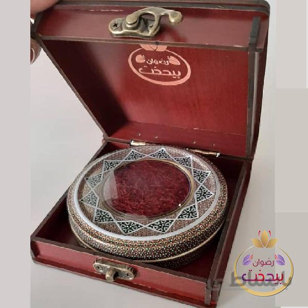 زعفران سرگل ممتاز3گرم با جعبه mdf و ظرف خاتم