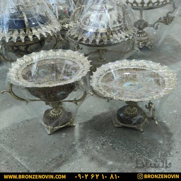 ست پذیرایی میوه خوری برنزی و شیرینی خوری طرح برگ مو