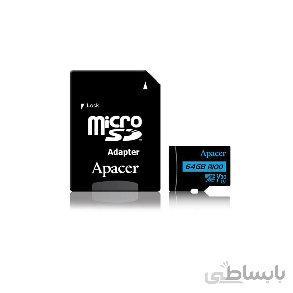 کارت حافظه‌ microSDXC اپیسرUHS-I U3 ظرفیت ۶۴ گیگابایت ا Apacer UHS-I U3 Class 10 100MB/s microSDXC Card With Adapter 64GB