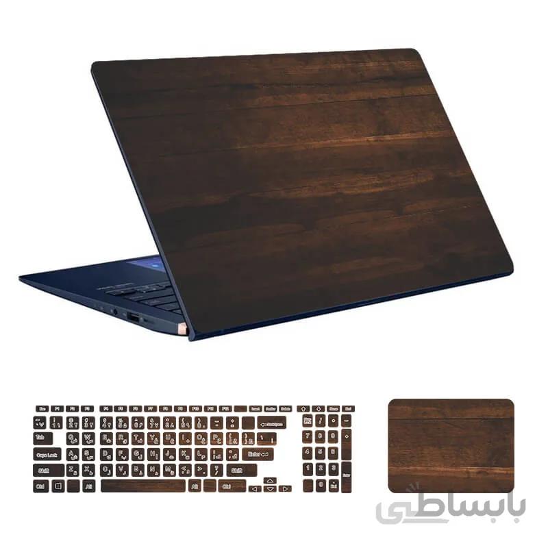 اسکین لپ تاپ طرح Wood کد ۱۳ به همراه استیکر کیبورد