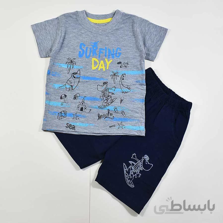 تیشرت شلوارک پسرانه بچه گانه دایناسور کد 2347