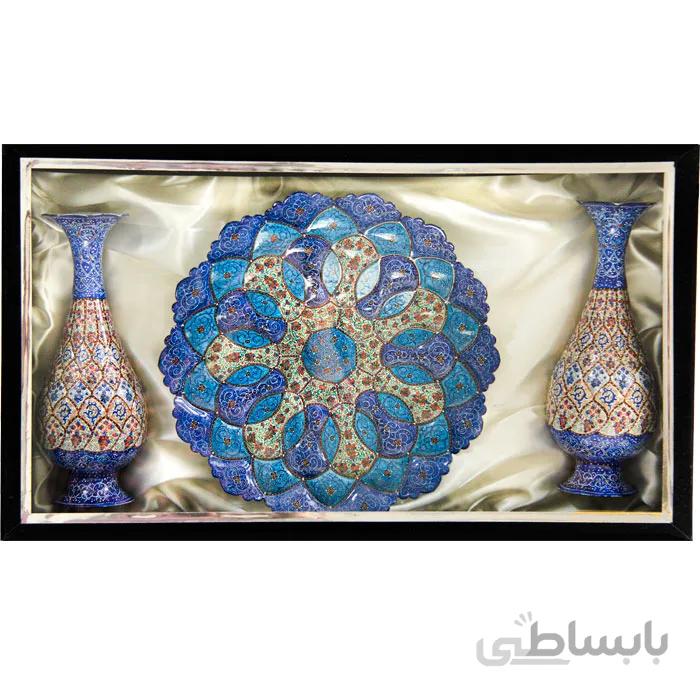 ست گلدان و بشقاب میناکاری ارتفاع 25 سانتی متر کد GB-5