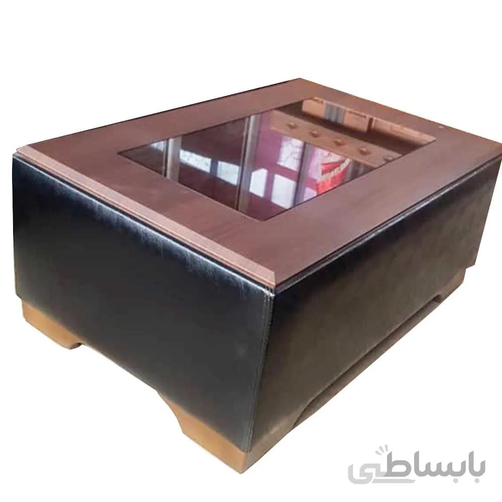 میز جلو مبل تمام چوب رویه شیشه ای – دور چرم دوزی مدل JN 400 آفو