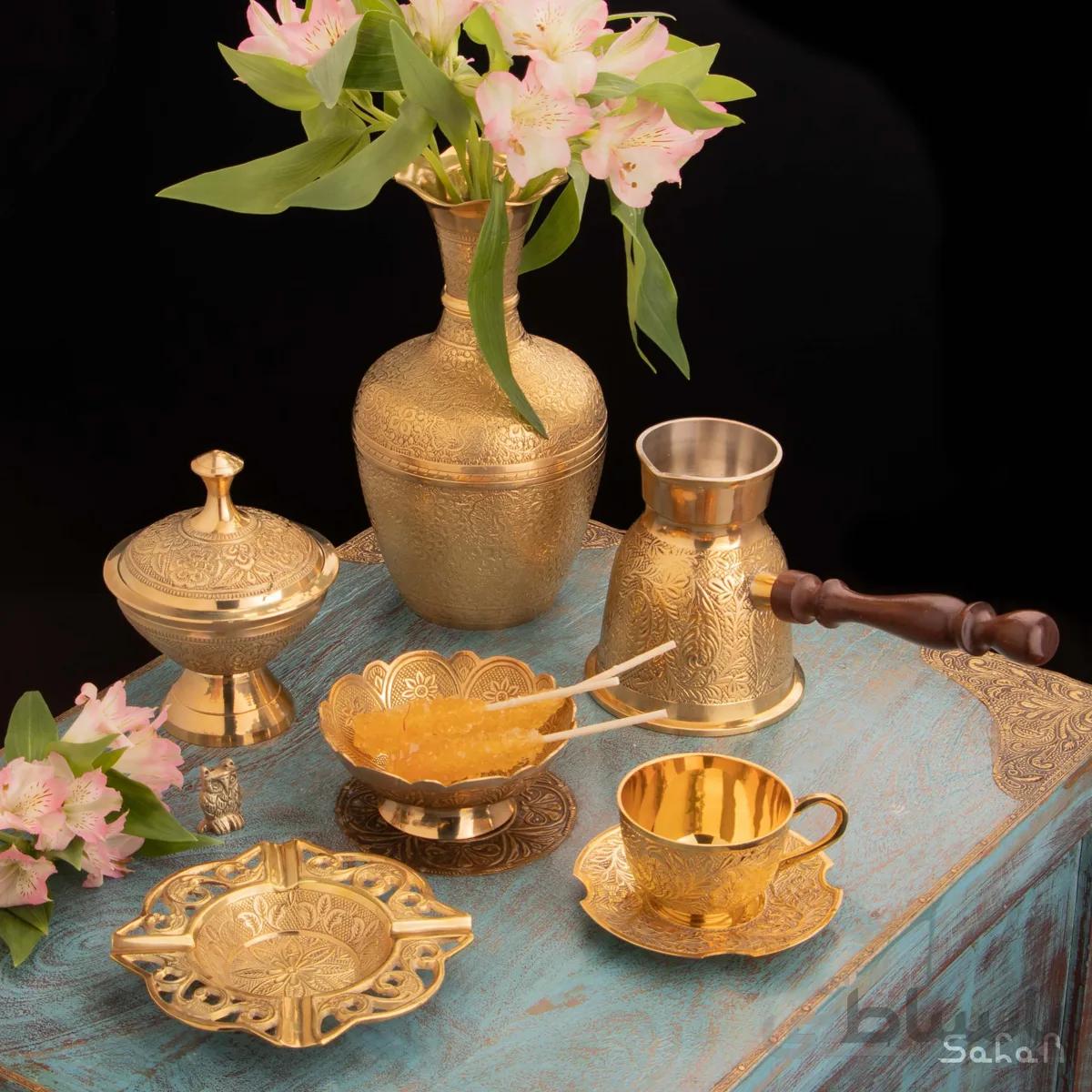 ست قهوه خوری برنجی طلایی کد 055