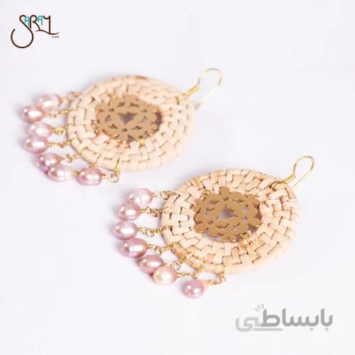 گوشواره گرد حصیر و استیل طرح گل مدل 2105