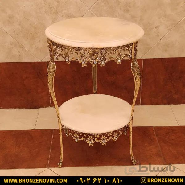میز تلفن برنزی دو طبقه ۳۵ در ۴۰ گل نقلی