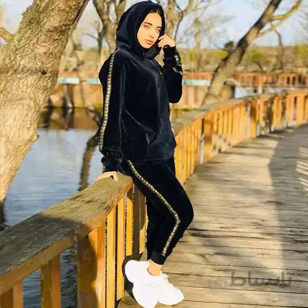 ست هودی و شلوار دخترانه جنس مخمل تمام کش کد 165 ا Set of hoodies and girls' pants made of full velvet, code 165