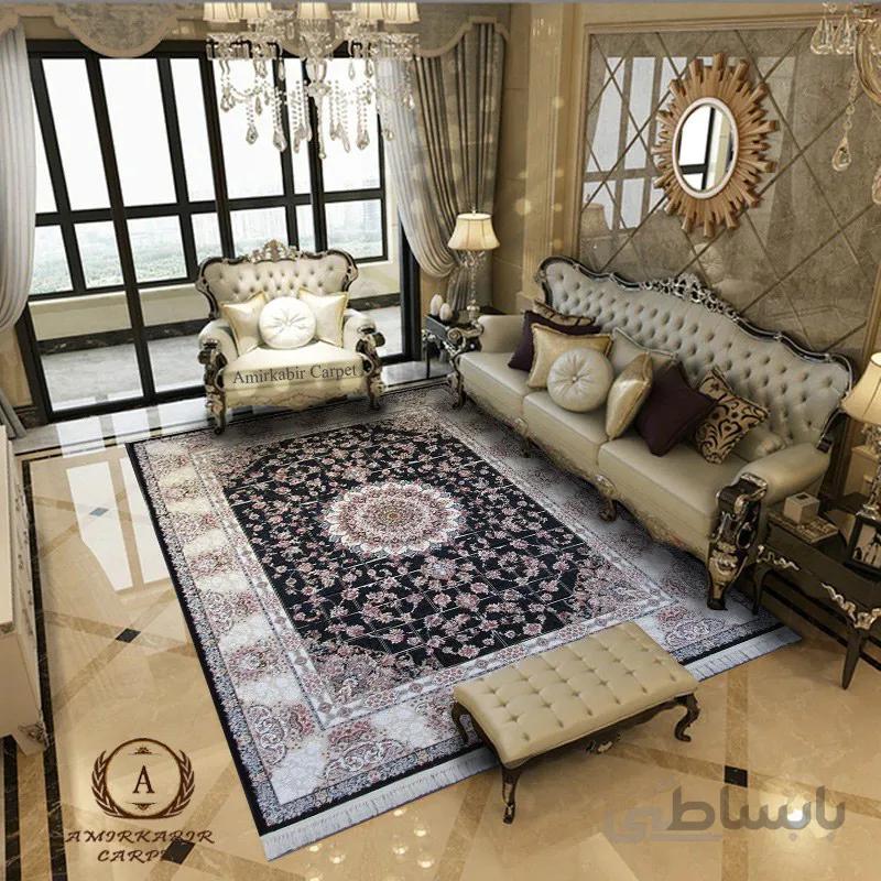 فرش ۱۲۰۰ شانه نقشه هلما سرمه ای
