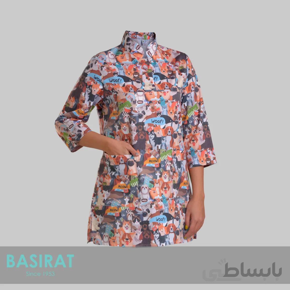 روپوش پزشکی یقه دار طرح سگ و گربه زنانه (تک)