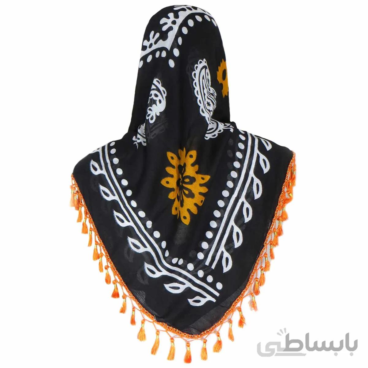 روسری سنتی کردستان رنگ نارنجی منگوله ی نارنجی سیر 1.5 متری