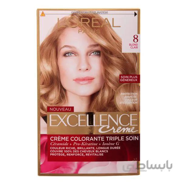 کیت رنگ مو اکسلانس لورال L'OREAL شماره 8 ا LOREAL Excellence Hair Color Kit No8