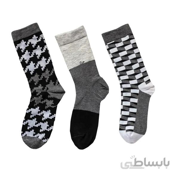 3 جفت جوراب مردانه طرح دار و ساده تم طوسی کد PH368
