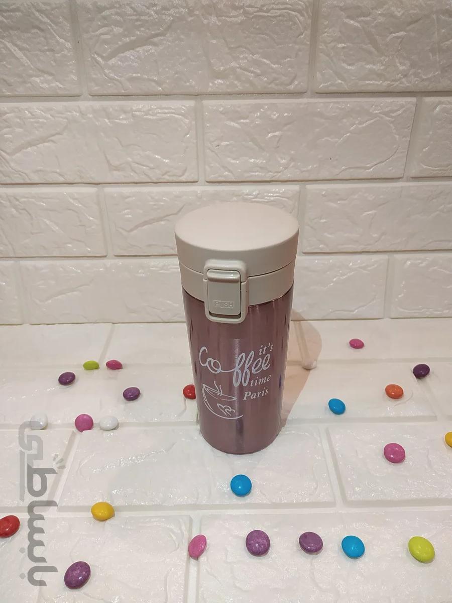 تراول ماگ طرح paris time صورتی ا Travel mug