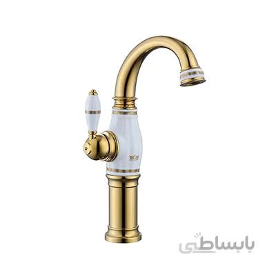 شیر روشویی پایه بلند موست مدل ریالتو طلا تیتانیوم سفید با زیرآب فشاری