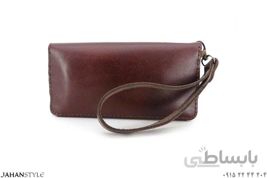 کیف پول و مدارک چرم طبیعی گاوی زرشکی