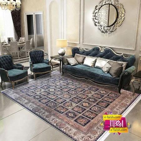 فرش ماشینی زمرد مشهد طرح 50002 آبی گل برجسته
