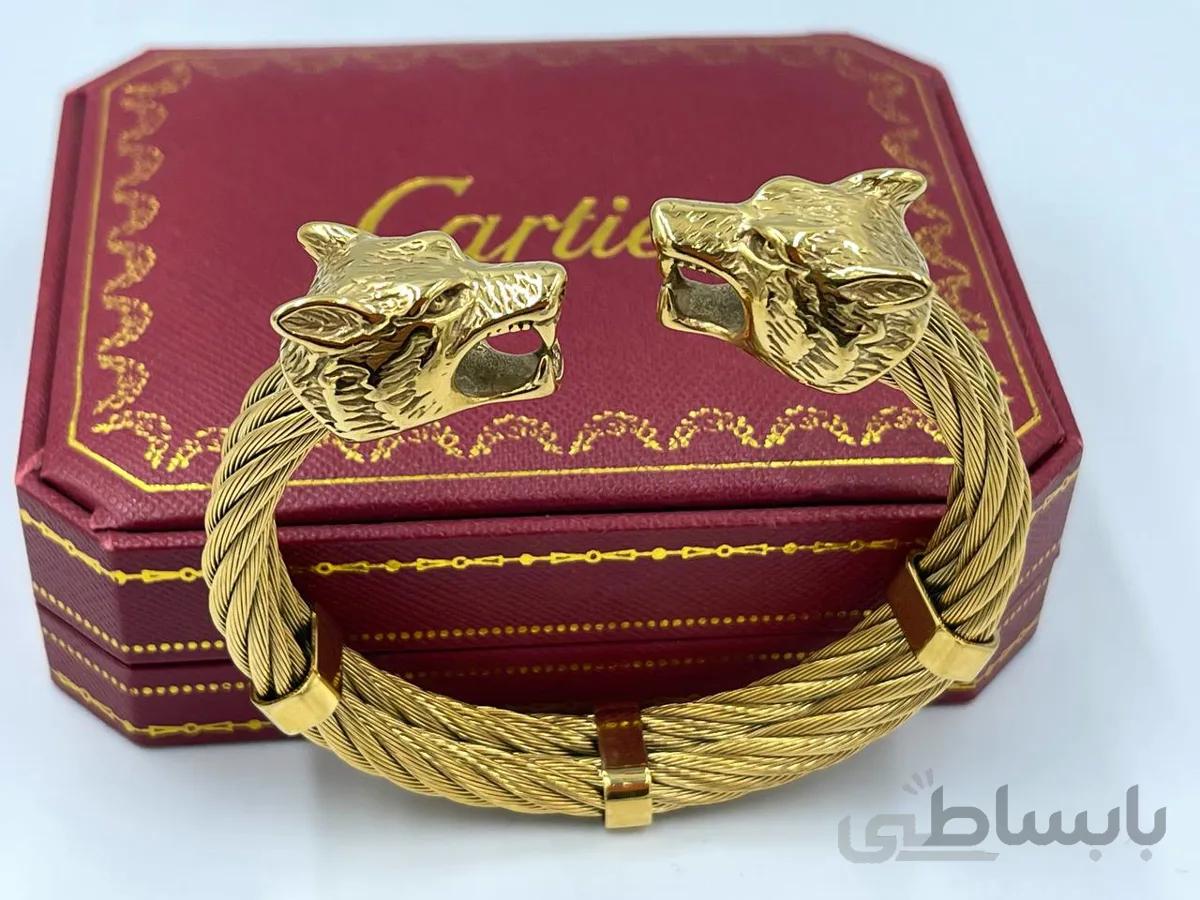 دستبند طرح سر شیر طلایی و نقره ای