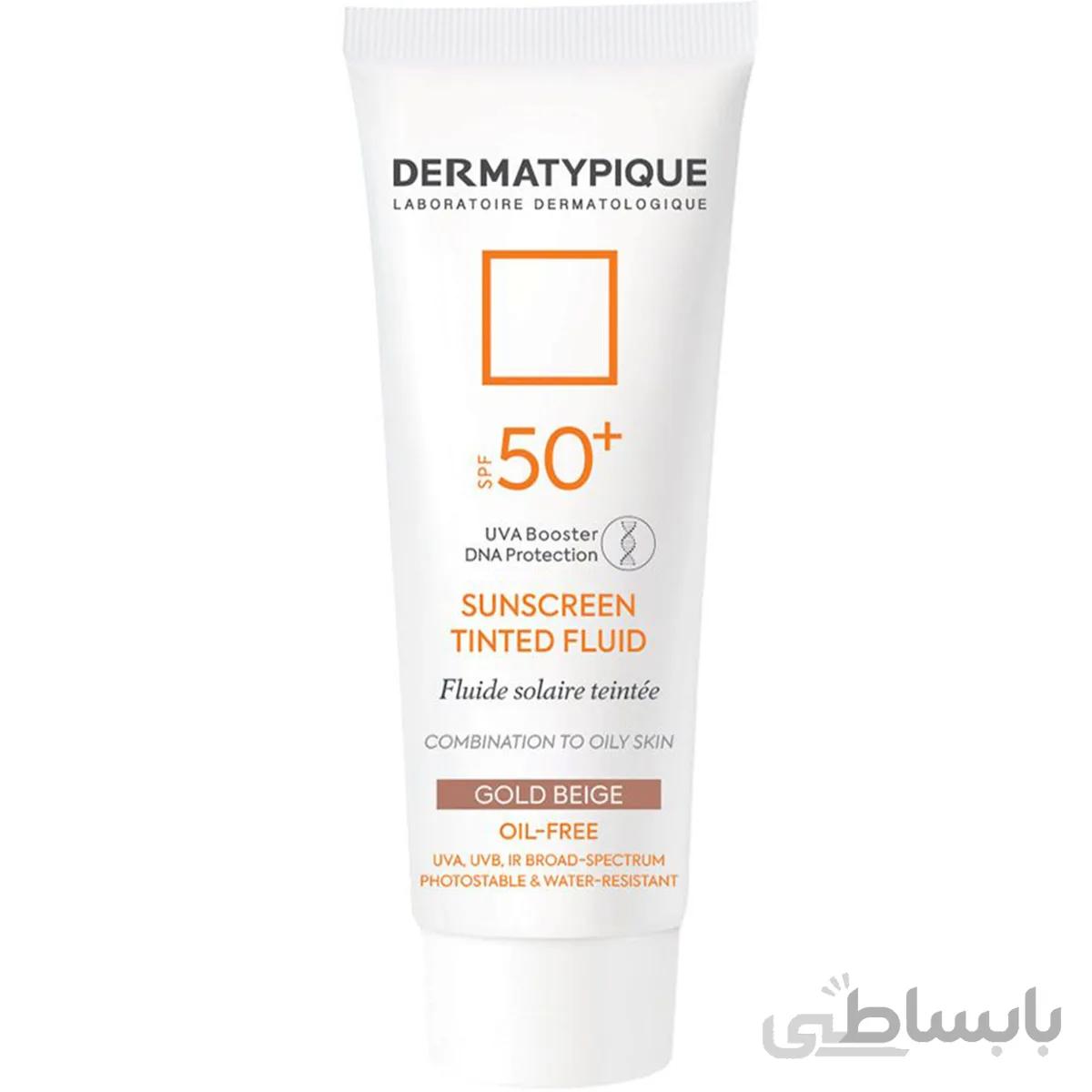 کرم ضد آفتاب رنگی پوست چرب درماتیپیک spf50 بژ طلایی