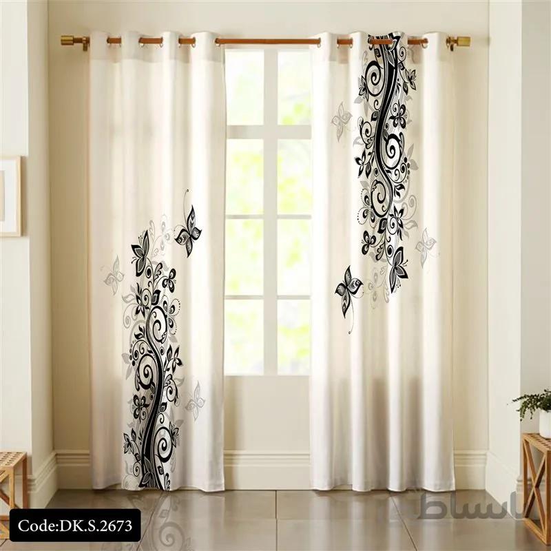 پرده پانچی (هازان و مخمل)کد DK.S.2673 طرح ایرانی و سنتی اسلیمی گل و پروانه
