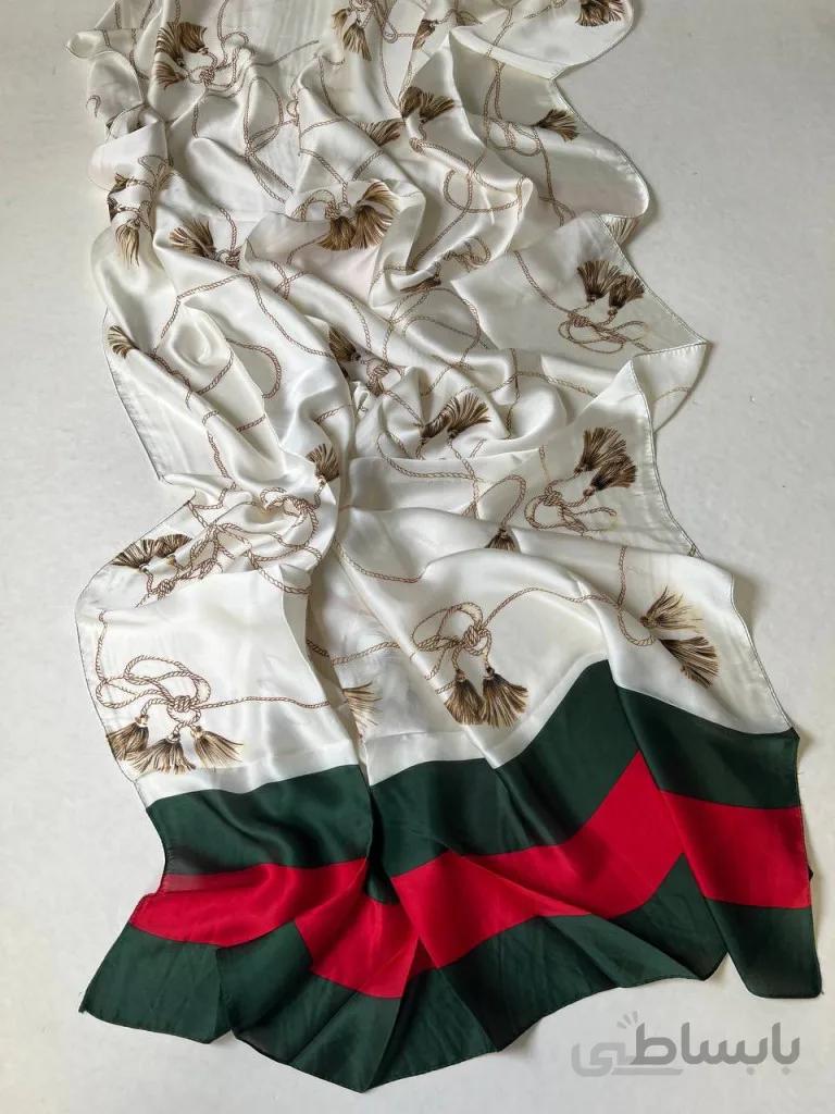 شال ابریشم پلی استر مدل گوچی شیری کد 4022251