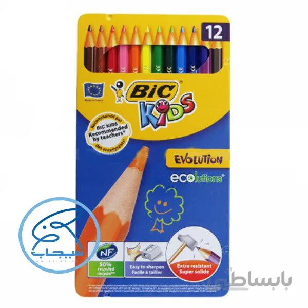 مدادرنگی 12 رنگ بیک جعبه فلزی bic kids