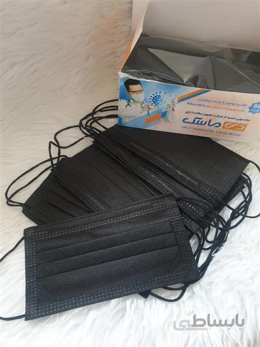 ماسک پزشکی سه لایه رنگ مشکی ا ماسک 3 لایه پزشکی موجود در رنگ مشکی با کش های پرس شده و مقاوم در برابر ویروس و باکتری ها