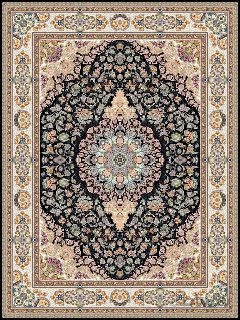 فرش اعیان کاشان طرح 10343 سرمه ای 1000 شانه تراکم 3000 ا mahris-mahtab-c