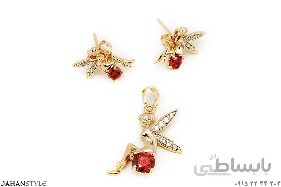 نیم ست طلایی ژوپینگ طرح آنجل